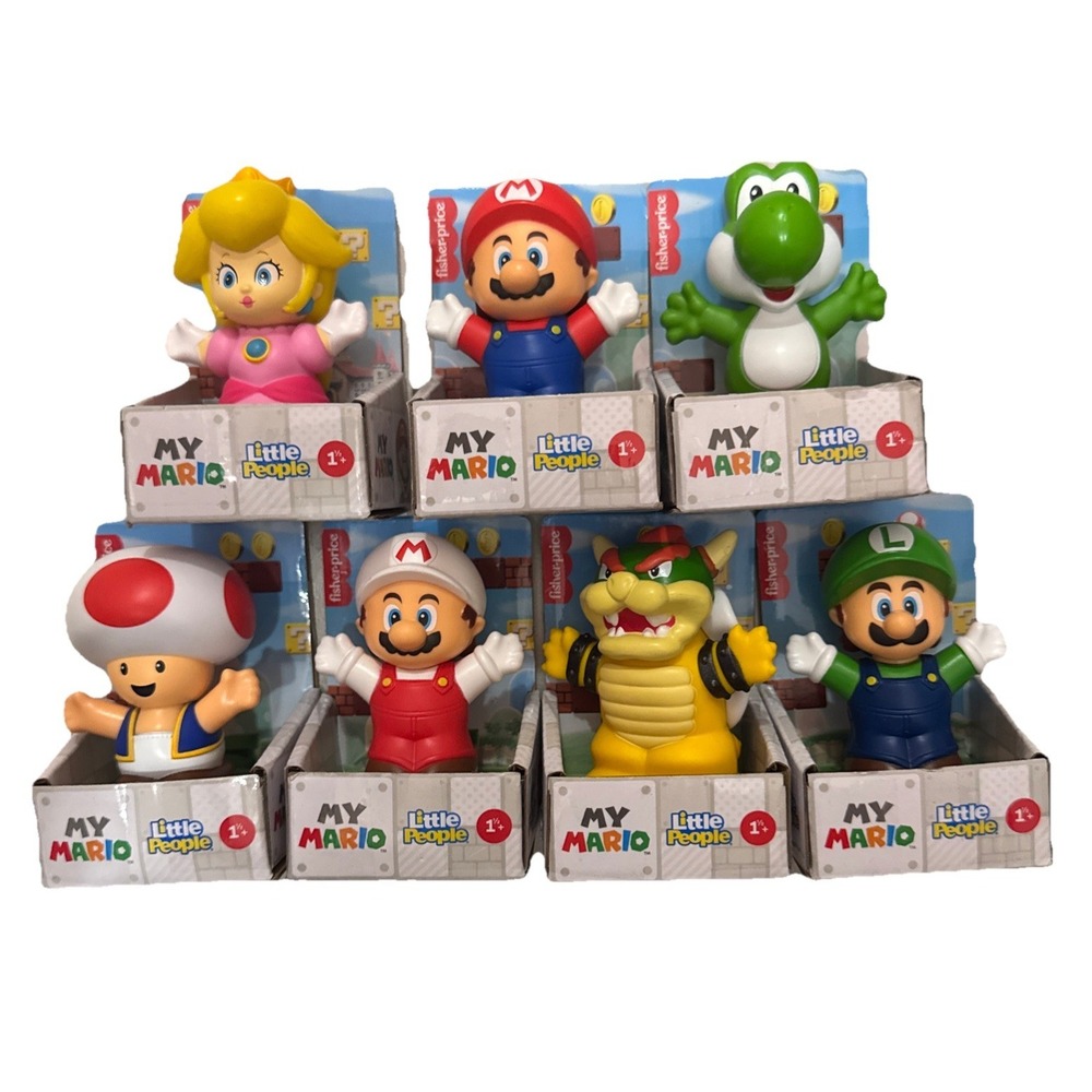 7 My Mario Little People Figures Toad Peach Bowser Yoshi Luigi Super Fire Mario